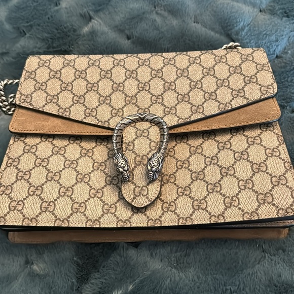 Gucci large handbag brown with suede worn twice - Picture 6 of 10